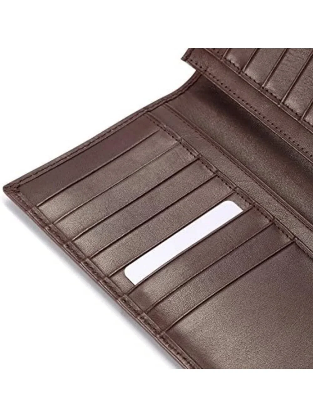 Men's Full Grain Leather Long Wallet - 15 Card Slots, Coffee Color, Stylish